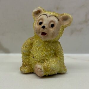 Vintage Coralene Sugar Glaze Small Yellow Bear Figurine Occupied Japan Kitschy